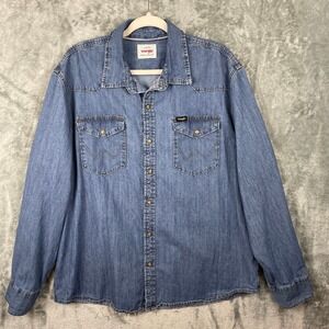 Vintage Wrangler Shirt Mens XL Pearl Snap Denim Western Rancher Cowboy Outdoor
